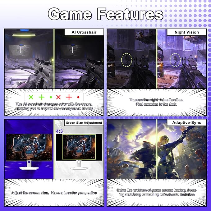 Amzfast 25 inch 320Hz/300Hz/240Hz White Gaming Monitor, FHD 1080P 0.5ms Fast IPS, TÜV Rheinland Eye Care| AI Crosshair, Adaptive Sync,Night Vision Function,Two Year Warranty Exchange(HDMI & DP Cable)