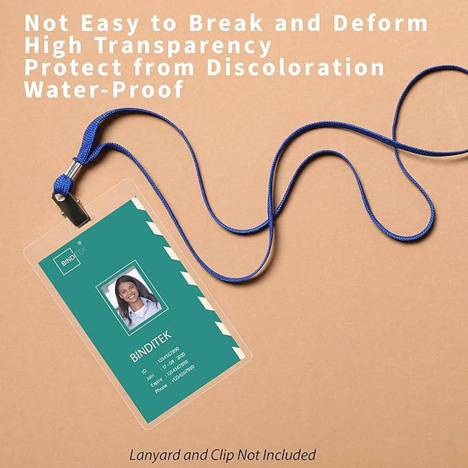 Binditek 100 Pack 5mil Thermal Laminating Pouches, 2.5 x 4.25 Inches Laminating Sheets with Hole, ID Badge Without Clip, Ultra Clear, HeatSeal, Glossy, for Students and Coworkers