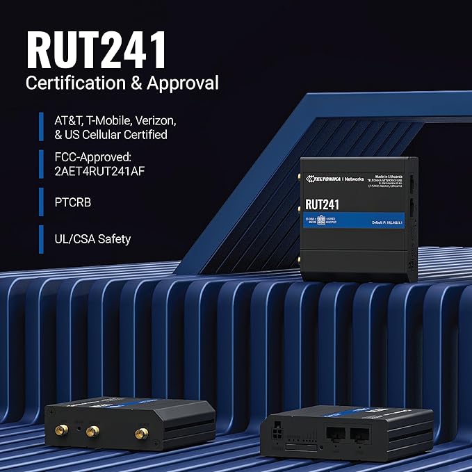 Teltonika RUT241 Industrial Cellular WiFi Sim Router - 4G LTE (Cat 4), 3G Connectivity - Wireless Access Point with Hotspot Functionality - RMS Compatible, Automatic WAN Failover (TELRUT241098000)