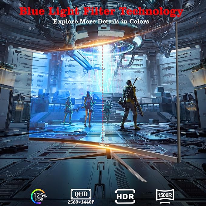 27 Inch Gaming Monitor Curved 1440P 180HZ 2K, Professional PC Display QHD 2560x1440p Home Office Computer Screen, HDMI, DP, AdaptiveSync, 1500R, Tilt Adjustable, Build-in Speaker, 100x100mm VESA