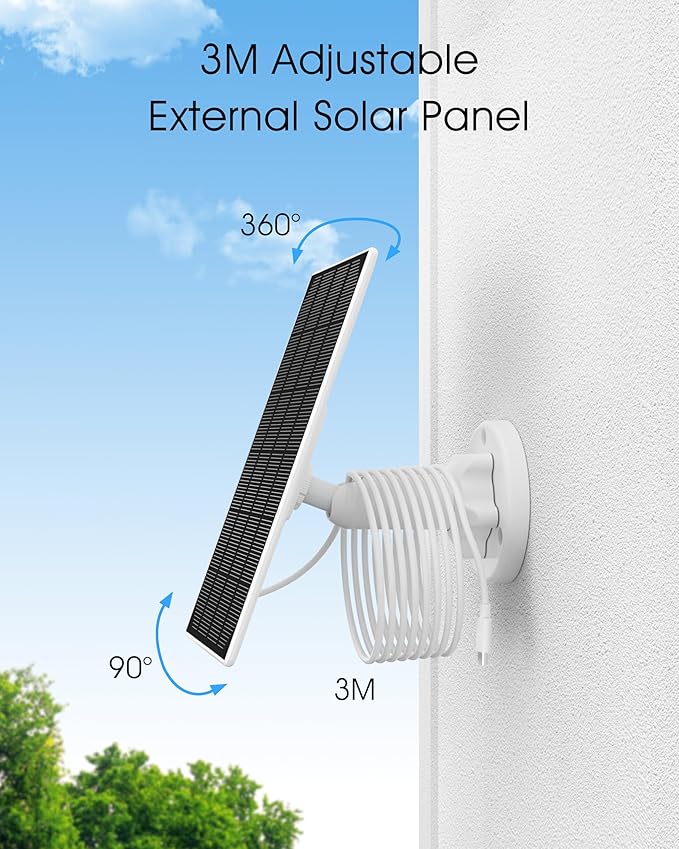 ANRAN 3W Solar Panel with 3M Micro USB & Type-C Port Cable, Compatible with Rechargeable Battery Powered Security Cameras CCTV Cameras, IP65 Waterproof, 360°Adjustable Mounting, Outdoor