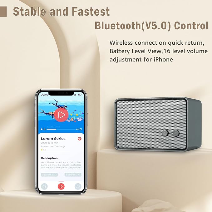 K-Cube-GY Bluetooth Speaker, 5W HD Sound, Bluetooth V5.0, 12H Playtime, Retro Classic, Portable, Gary