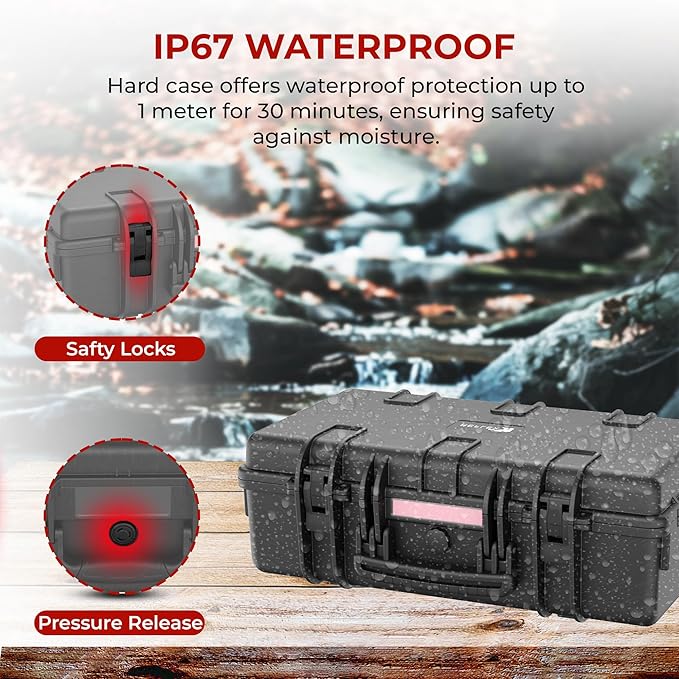 REFLEX CAMERA Hard Portable Waterproof IP67 Case with Customisable Foam Inserts for Maximum Protection ideal for Drones, Camera, Lens, Guns & Tools 21.7” x 13.6” x 7.8” Dust, Impact & Shock Resistant