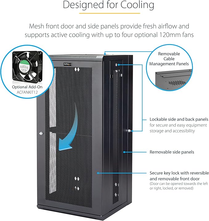 StarTech.com 4-Post 26U Wall Mount Network Cabinet w/ 1U Shelf, 19" Wall-Mounted Server Rack Kit for IT / Data Computer Equipment, Ships Fully Assembled