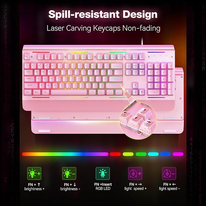 TECKNET Gaming Keyboard, USB Wired Computer Keyboard, 15-Zone RGB Illumination, IP32 Water Resistance, 25 Anti-ghosting Keys, All-Metal Panel (Whisper Quiet Gaming Switch)