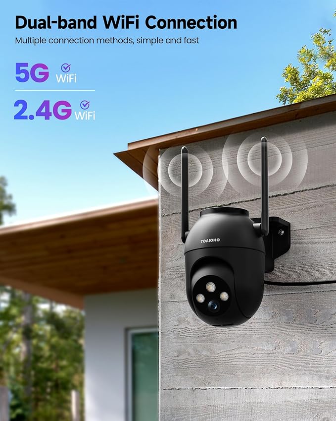 3MP Security Camera Outdoor Wired: Camera for Home Security Outdoor 2.4G/5G WiFi Homekit Dome Surveillance Video Cam Outside 360° PTZ Auto Tracking Color Night Vision 24/7 Recording Motion Detection