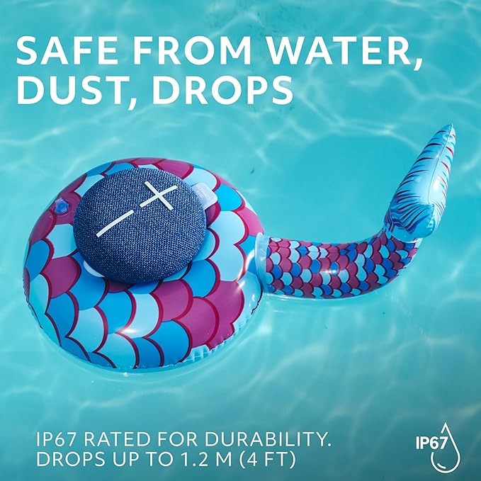 Ultimate Ears MINIROLL Ultra-Portable Waterproof Bluetooth Speaker, Big Bass, IP67 Dustproof, 131 ft Range - Gentle Blue