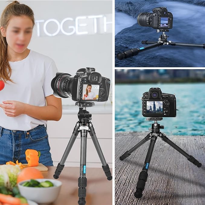 CAVIX 28in Carbon Fiber Tripod with 360° Ballhead Compact Lightweight Travel Tripod for Mirrorless Cameras
