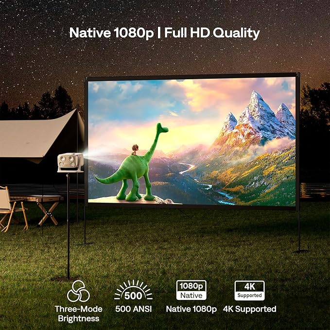 Aurzen BOOM mini Google TV 4K Supported Smart Portable Projector with WiFi and Bluetooth, Outdoor & Home Movie Projector with 20W Speakers DoIby Audio, Real-Time Focus, 500 ANSI Lumens, Off-white