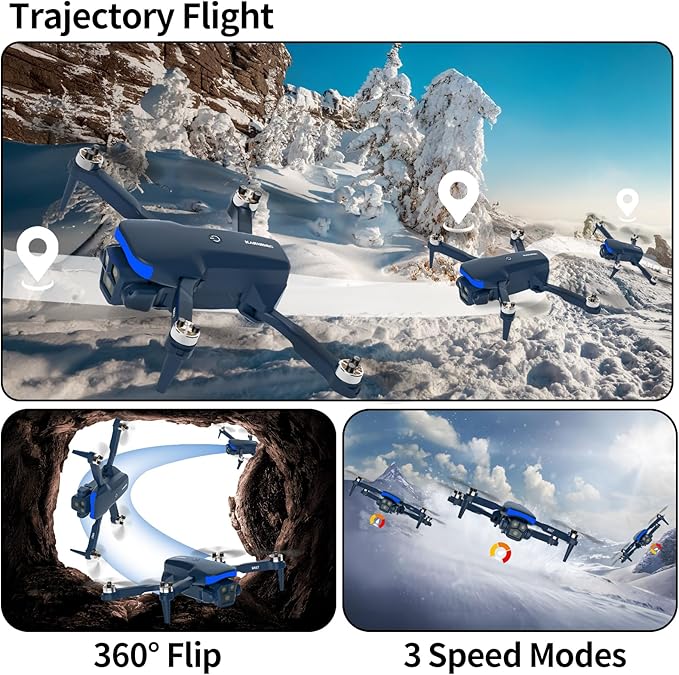 K417 Drone with 2 Cameras 1080P HD 90°Electric Adjustable FPV Drone Transmission,Blue LED Light Foldable Lightweight Remote Control Optical Flow Positioning Altitude Hold 3D Flip,for Adults Beginner