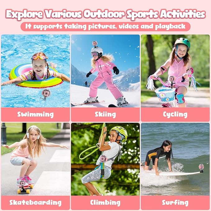 PROGRACE Kids Waterproof Camera Girls - Kids Video Camera Underwater 1080P HD Children Camcorder Digital Cameras for Girls Christmas Birthday Toys Gifts 3 4 5 6 7 8 9 10 11 12 Year Old
