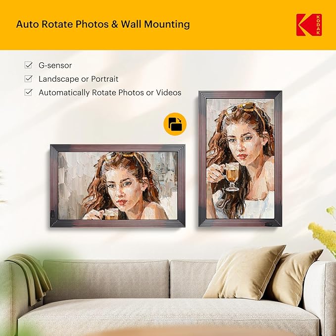KODAK 21.5" Smart Digital Picture Frame with 32GB+2GB RAM - Auto-Rotating 1920 * 1080 FHD IPS Screen, Remote Control, WiFi/SD Card/App Connectivity for Home, Office & Cafe
