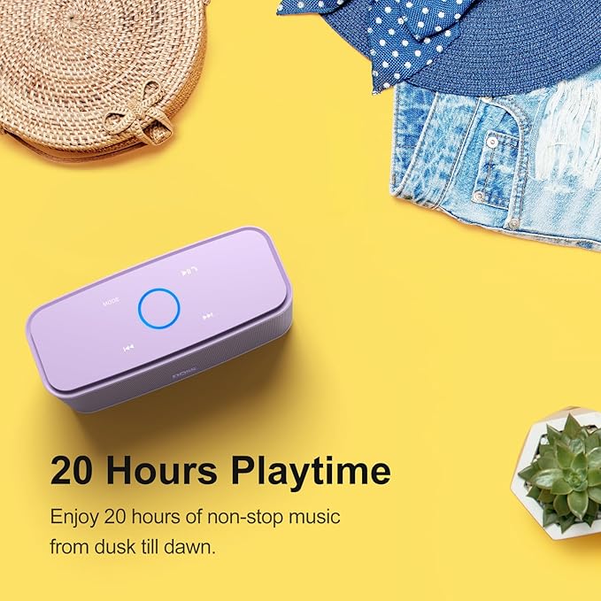 DOSS SoundBox Touch Wireless Bluetooth Speaker with 12W HD Sound and Bass, IPX5 Water-Resistant, 20H Playtime, Handsfree, Portable for Office, Home, Outdoor, Travel-Purple