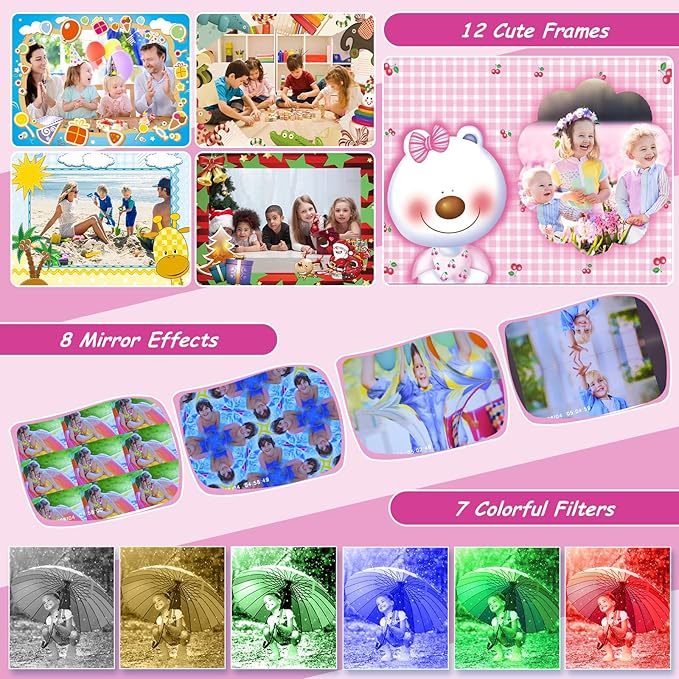 Ourlife Kids Underwater Camera,Waterproof Cameras Toys for Toddler,1080P 2.4'' Large Screen Cam Digital Camera with 8GB Card,Fill Light,Christmas Birthday Gift for Girls Ages 3-12 (Pink)