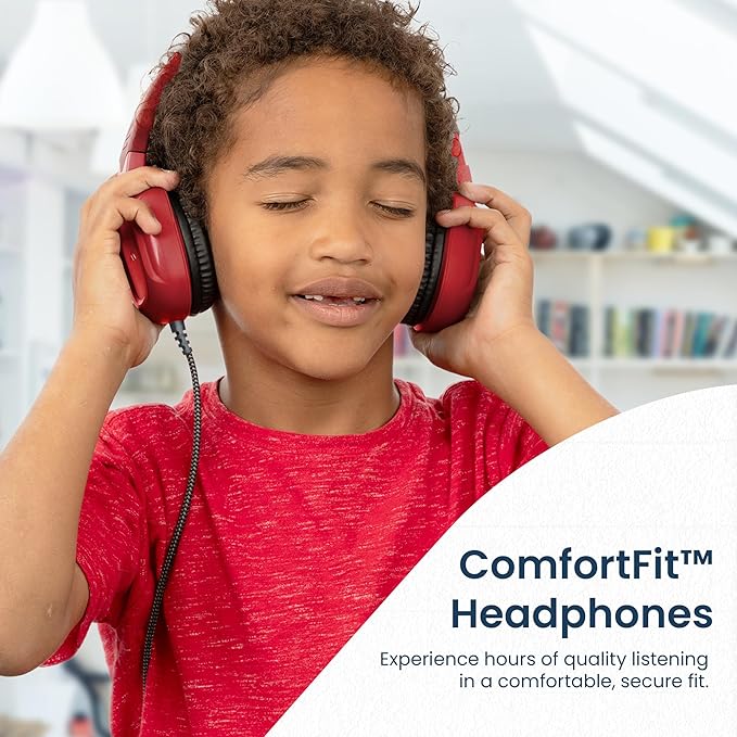 Brenthaven Headphones Wired | USB C On-Ear Rugged 2 Adjustable Headphones with Long Tangle Free Cord - Lightweight Durable and Drop Tested School Supplies for Kids Travel and K-12 Students - Red