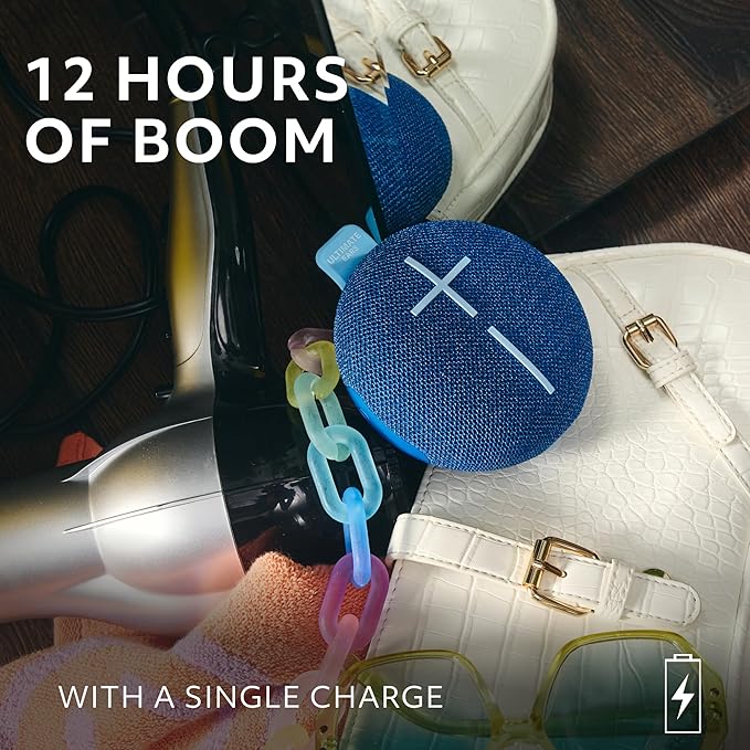 Ultimate Ears MINIROLL Ultra-Portable Waterproof Bluetooth Speaker, Big Bass, IP67 Dustproof, 131 ft Range - Gentle Blue