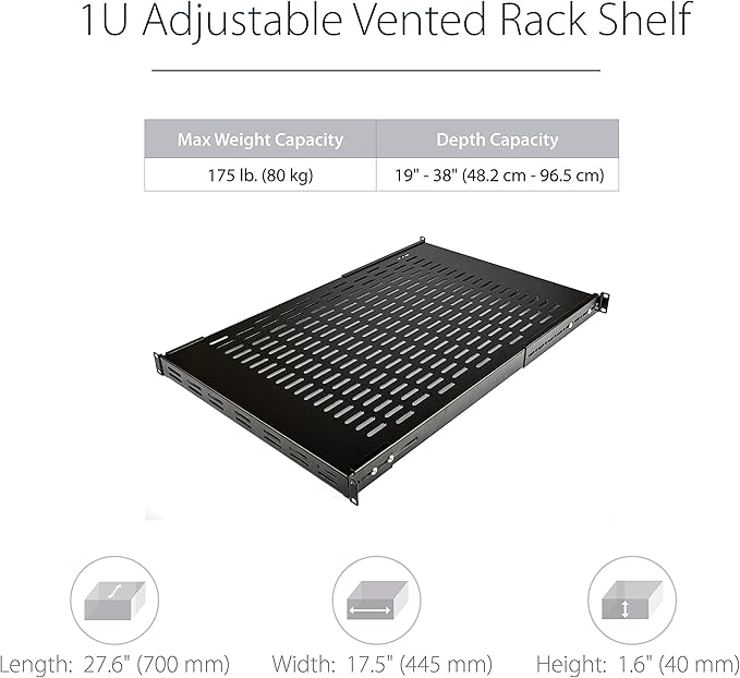 StarTech.com 4-Post 15U Mobile Open Frame Server Rack and 1U Adjustable Vented Server Rack Mount Shelf Bundle