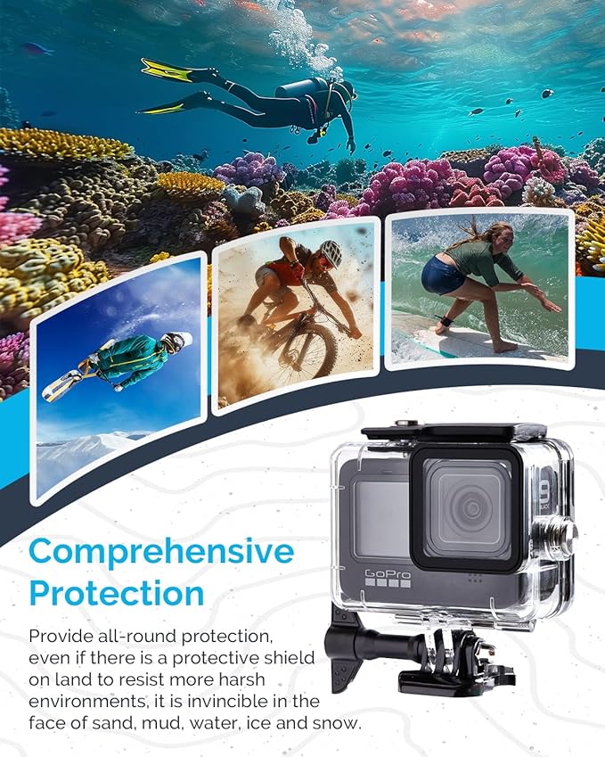 Waterproof House Case with Dive Filters Set and Floating Hand Grip for Gopro Hero 9/10/11/12, Under Water Protective Case Support 60M / 197 FT Deep Diving