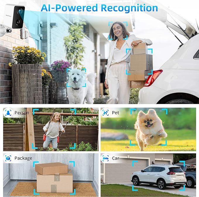 Septekon 2K Security Cameras Wireless Outdoor 2 Pack, Solar Battery Powered Camera with Two Spotlights, PIR Motion Detection Siren, Color Night Vision, 2-Way Audio, IP66 Waterpoof