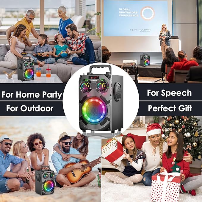 60W Bluetooth Speaker, Party Speakers Wireless with 8000mAh Battery & Subwoofer, Bluetooth 5.0, Deep Bass, 2.1 Surround Sound & Phone Stand for Home, Outdoor, Camping (Black)