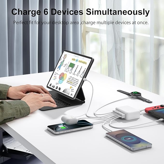 60W USB A Fast Charger Block, 6-Port Charging Station for Multiple Devices, Multi USB Wall Charger Power Strip Adapter Plug Cube Brick for iPad Pro iPhone 17 16 15 14 13 12 Pro Max Pixel Note Galaxy