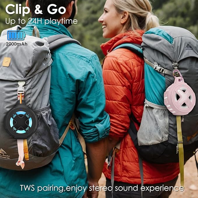 Upgraded, Bluetooth Speaker, Shower Speaker, Certified IP67 Waterproof, Silicone Case, 10W Pro Sound & Deep Bass, 24Hrs Playtime, Lights, Small Wireless, Portable Clip, for Beach Kayak Camping Gifts