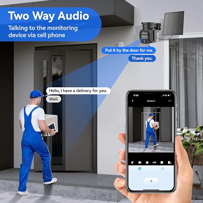 KKB 4G LTE Cellular Security Cameras Wireless Outdoor, No WiFi Solar Security Camera, 2K HD Cam Color Night Vision, 2-Way Audio, 355° Live View, PIR Motion Sensor (SIM Card Included)