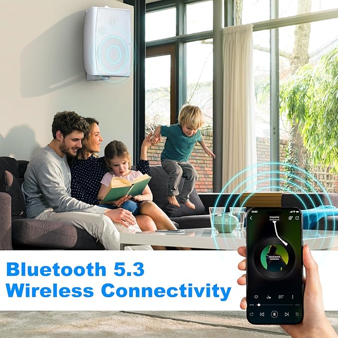 Herdio 8 inch 600W Outdoor Bluetooth Speakers Waterproof Wired with Powerful Bass, TWS Pairing Wall Mount Durable Loud Sound System Suitable for Patio Garden Porch Backyard Home Theater (1 Pair White)