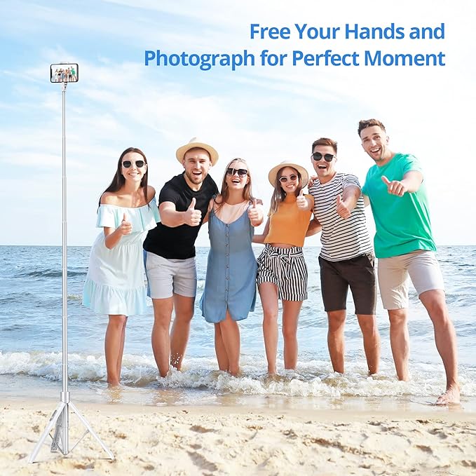 ATUMTEK 60" Selfie Stick Tripod, All in One Extendable Phone Tripod Stand with Bluetooth Remote 360° Rotation for iPhone and Android Phone Selfies, Video Recording, Vlogging, Live Streaming, White