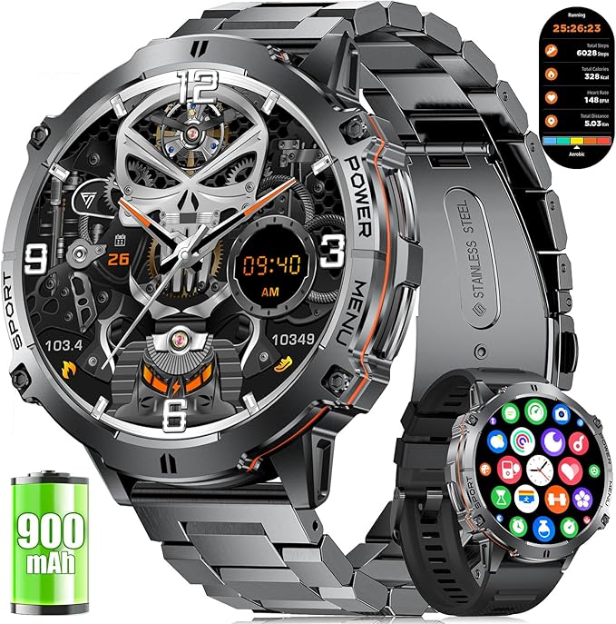 LIGE Smart Watches for Men with Compass/Barometer, 1,73'' HD AMOLED Large Display 3ATM Military Smartwatch with 900mAh Battery, 130+ Sports Modes, 24/7 Heart Rate/Sleep Monitor for Android iOS, Black