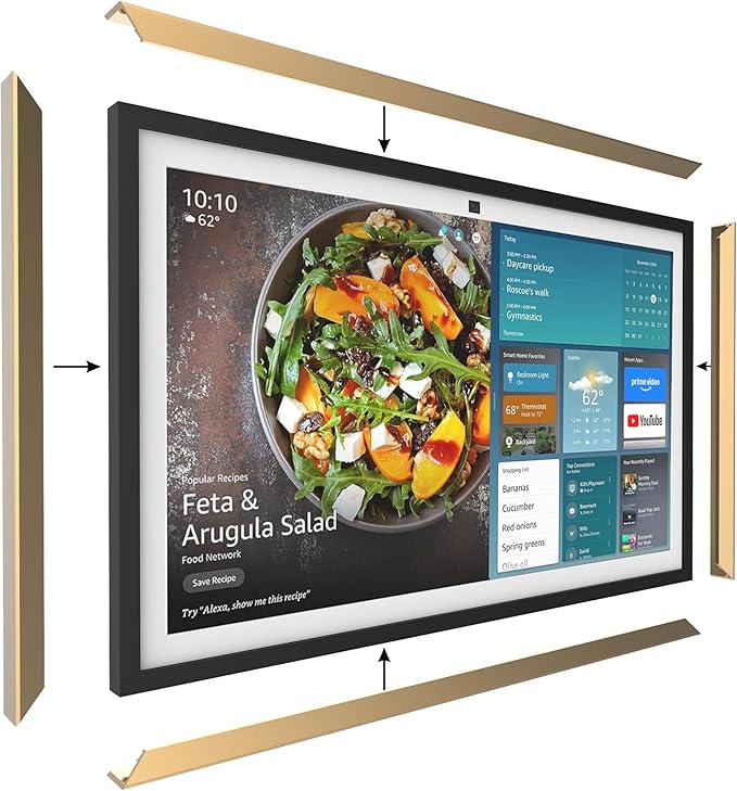 Aluminum Alloy Decorative Frame case for Echo Show 21 (Golden)