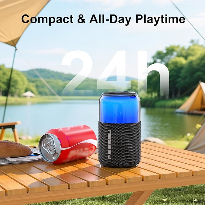 Passau Bluetooth Speaker Wireless, Powerful Portable Speaker with Lights and Wristband, 24H Playtime, BT 5.4, TWS Paring, for Home/Outdoor/Party/Beach (Black 2 Pack)