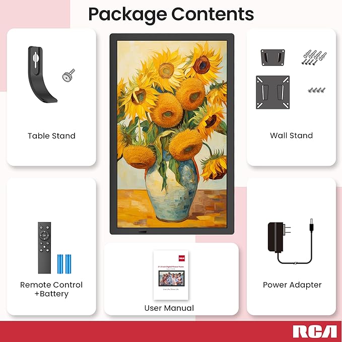 RCA 21.5" Large WiFi Digital Picture Frame Electric Uhale Frames with Remote Control 32GB Memory, 1920 X 1080P FHD IPS No Touch Screen, Support Wall Mount, Auto Rotate, Instantly Share Photos Videos