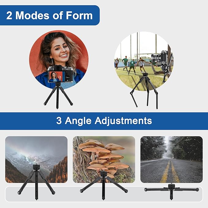 Aluminum Mini Table Tripod, Weight 162g/0.35lb, Maxload 5kg/11lb, Foldable Stand, Compact Lightweight Camera Spider Tripod, for Camera/Phone/Live Stream Light/Projector (MT-03S)