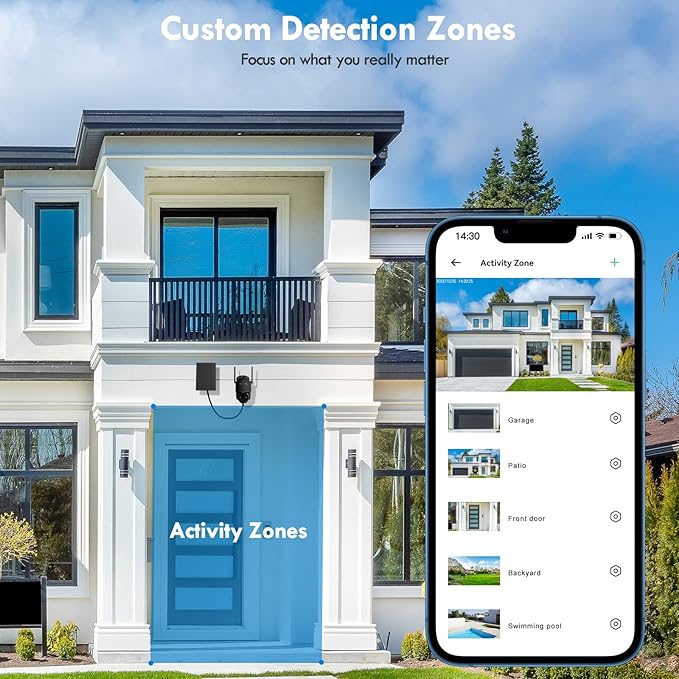 Solar Security Cameras Wireless Outdoor, 3MP 2K FHD Outdoor Camera Wireless 2.4G Wi-Fi 355° View Pan Tilt Security Cameras with AI Motion Detection, Siren (Black)