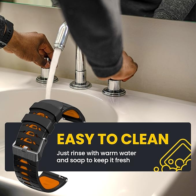 Silicone Watch Strap for Men, Silicone Smart Watch Band Strap for Original & Foreman, Smartwatch Accessories, Quick-Swap Design (Black and Orange)