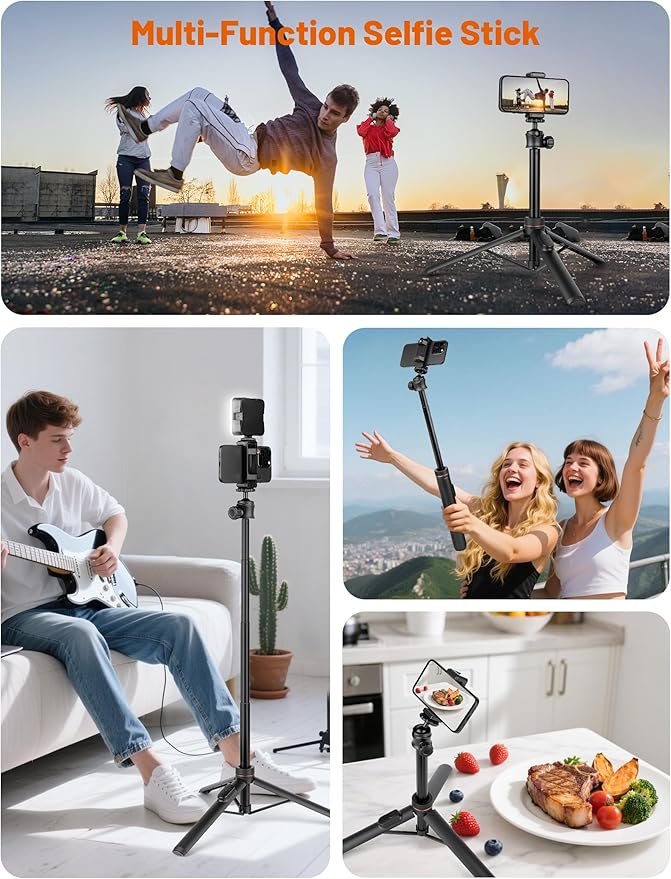 JOILCAN Tripod for iPhone & Camera, 64" Selfie Stick with 360° Ball Head Remote & Phone Holder, Extendable Portable Phone Tripod Stand for Travel Vlog Compatible with Canon Sony DLSR DJI