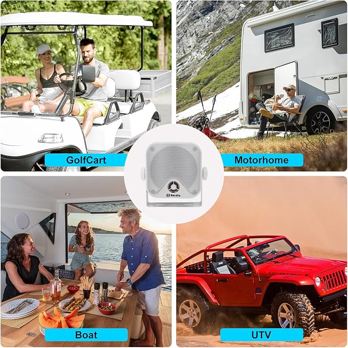 Herdio 4 Inches Heavy Duty Waterproof Boat Marine Box Outdoor Speakers Surface Mounted for Skid Steer ATV UTV RZR RV Golf Cart Tractor Powersports Boat Truck Jeep(4 White Speakers)