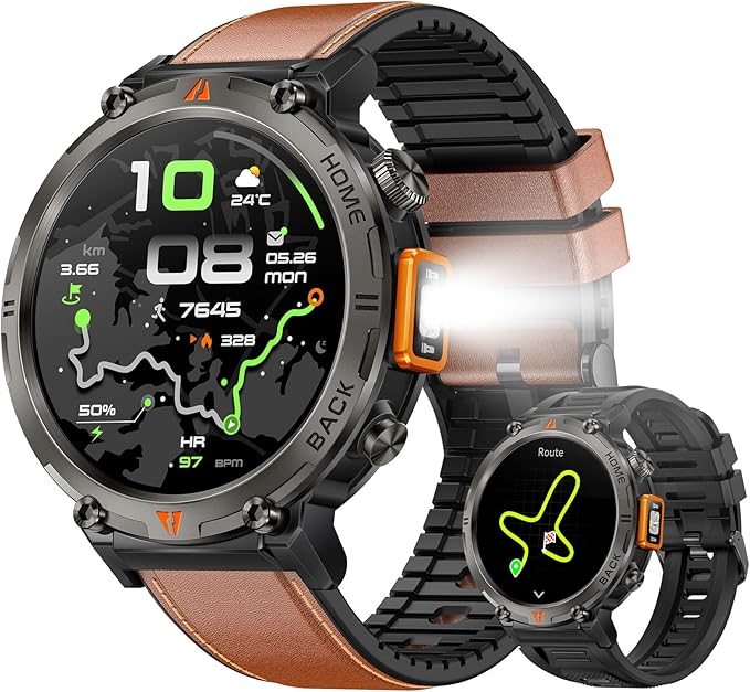 Military Smart Watches for Men Built-in GPS 3ATM Waterproof with Call/LED Flashlight, 1.45" Rugged Tactical Smartwatch with Compass, Fitness Tracker with HR/SPO2/Sleep Monitor for iPhone Android