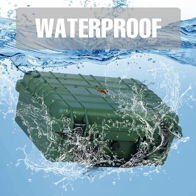 16x 12.8x 6.8 Inch Hard Case, Portable Weather Waterproof Protective Camera Case with Customizable Foam, Fit Use of Drones, Camera, Equipments, Green