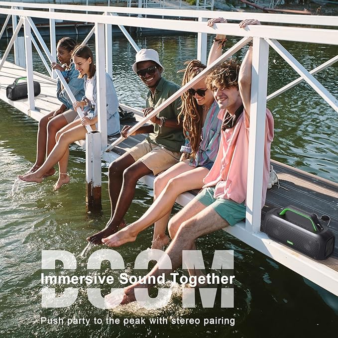 DOSS Extreme Boom Bluetooth Outdoor Speaker with 60W Mighty Sound, Deep Bass, 30H Playtime, USB-C, Bluetooth 5.3, IPX6 Waterproof with Portable Strap for Camping, Beach, Garage-Green