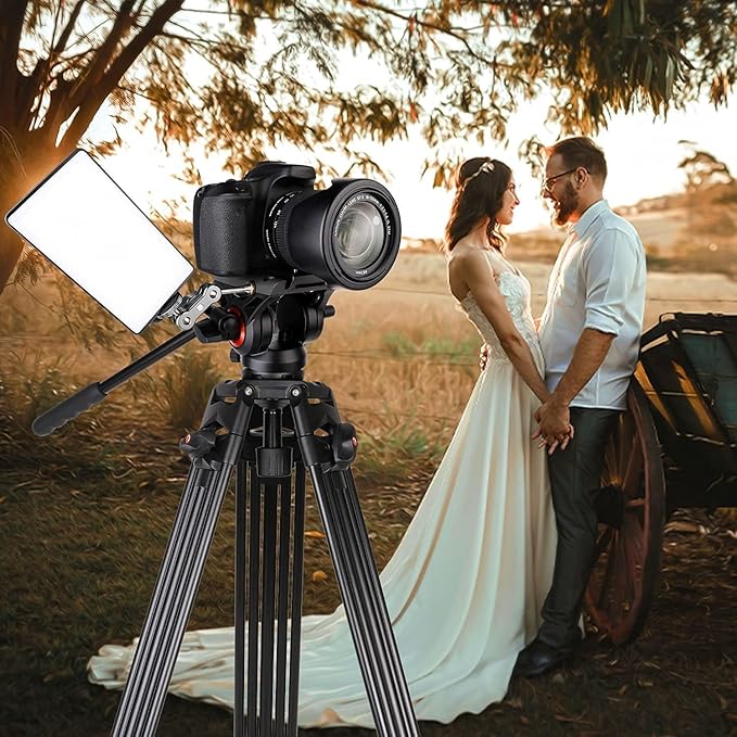Video Tripod, COMAN 74" Professional Heavy Duty Camera Tripods with Quick Release Plate and 360° Fluid Head, Tall Travel Tripod Stand for DSLR, Camcorder, Aluminum Twin Tube Leg, Max Load:17.6lbs/8Kg