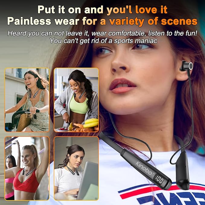 Neckband Bluetooth Headphones, 6.0 Bluetooth 100 Hours Playtime，IPX7 Sports Waterproof Earbuds with Microphone Noise Cancelling with HiFi Speakers Multiple Switchable Sound Modes