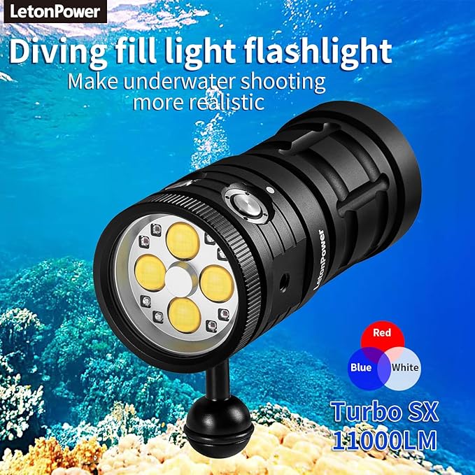 Turbo SX Dive Light, 11000 Lumens 100m Underwater Video Light,Diving Flashlight,Scuba Dive Light,Waterproof Flashlight with for Under Water Sports,Underwater Video Shooting and Photography