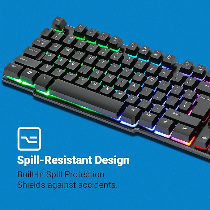 MANHATTAN RGB LED USB Gaming Keyboard - Full Size, Rainbow Backlight, Spill-Resistant, Quiet Keystrokes, 12 Multimedia Function Keys, for Computer, PC, Desktop, Gamer – 3 Yr Mfg Warranty - 180603