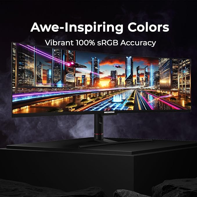 Deco Gear 49" Curved Ultrawide 5K Gaming Monitor, 32:9, 120 Hz, 101% NTSC 100% sRGB, Adjustable, Home Office and Entertainment Workstation