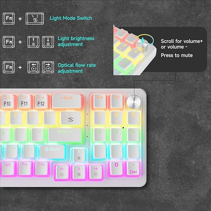 75% Mechanical Gaming Keyboard Wired, 77 Keys Anti-Ghosting, Hot Swappable Red Switch & Ergonomic Design, Rainbow LED Backlit Mechanical Keyboard for PC, Laptop, Gaming, Office