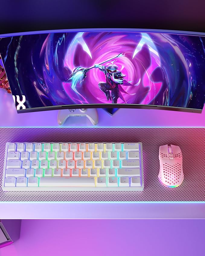 SM600 Pink Wireless Gaming Mouse with Honeycomb Shell, Side Buttons,Tri-Modes(BT5.1+BT5.1+2.4GHz) Lightweight RGB Wireless Mouse for PC/Tablet/Desktop/Office/Games