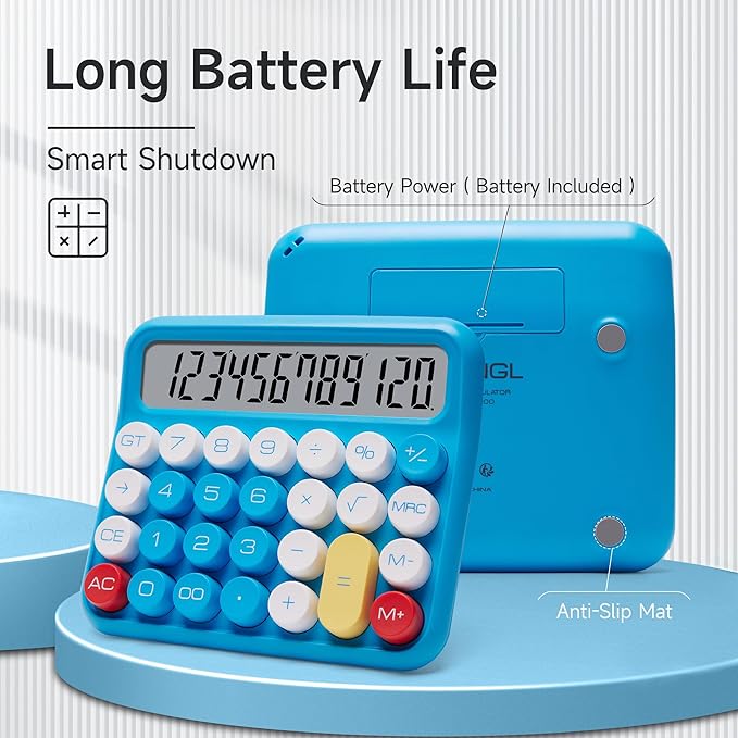 VEWINGL Mechanical Switch Calculator, 12 Digit Large LCD Display and Buttons, Great for Everyday Life and Basic Office Work, with Battery