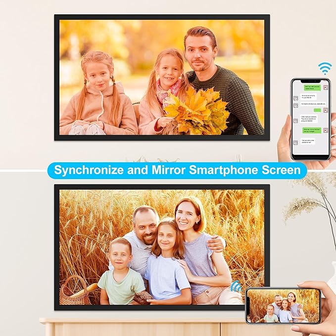21.5-inch Digital Picture Frame Large Photo Frame - Dual-WiFi Digital Photo Frame, 1920x1080 FHD, 32GB, Remote Control, Synchronize Smartphone Screen, Send Photos Videos via APP Email, Free Cloud